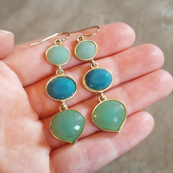 Two Pairs Gold and Teal/Turquoise Earrings - Picture 3 of 4